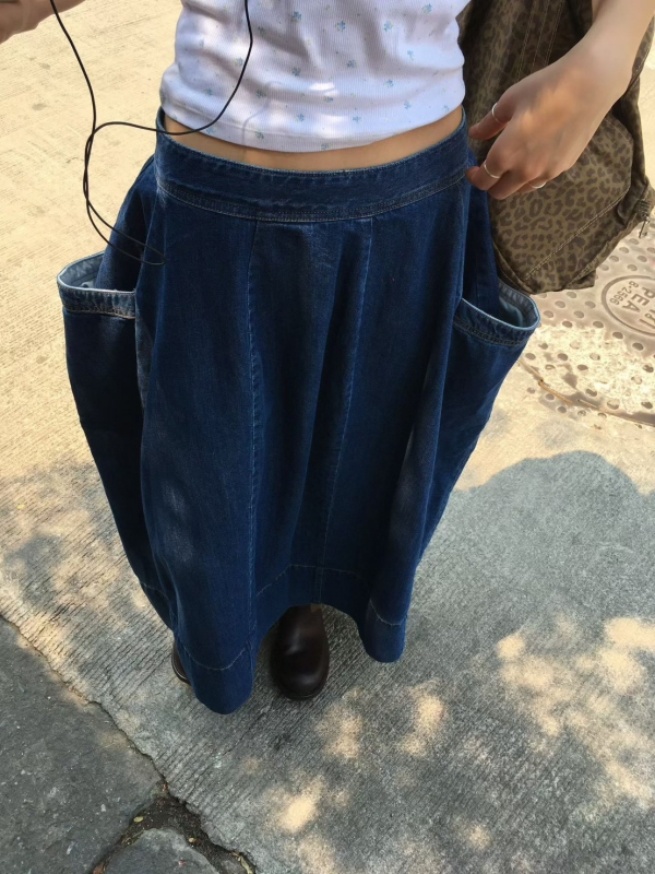 韓 大口袋寬褲裙