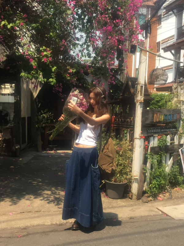 韓 大口袋寬褲裙