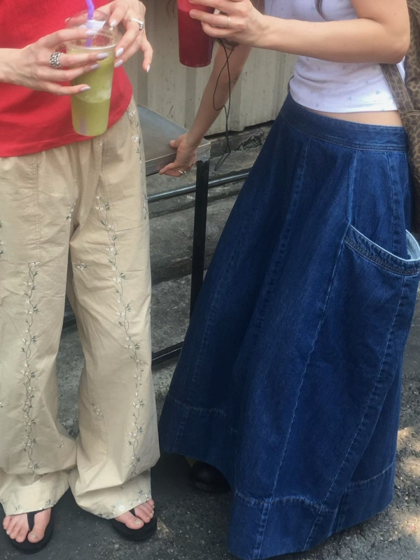 韓 大口袋寬褲裙