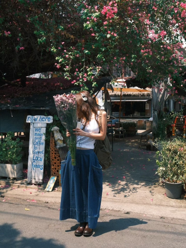 韓 大口袋寬褲裙