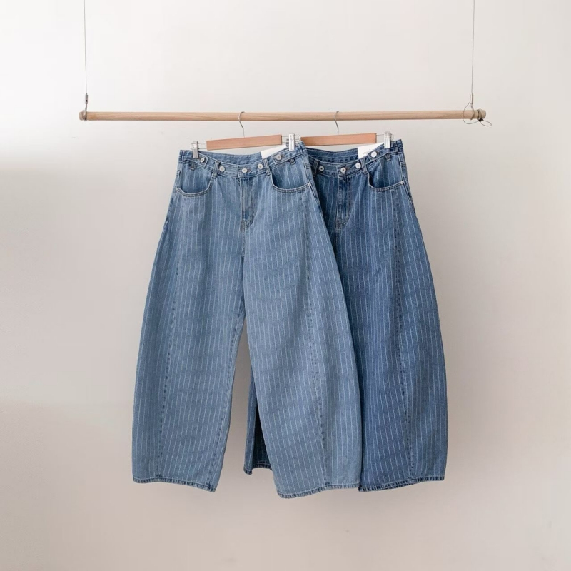 韓 細條微彎牛仔褲 2色