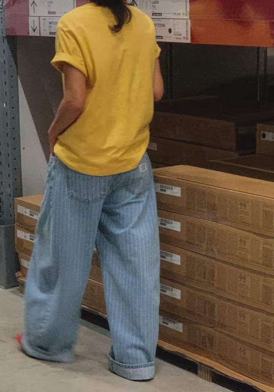 韓 細條微彎牛仔褲 2色