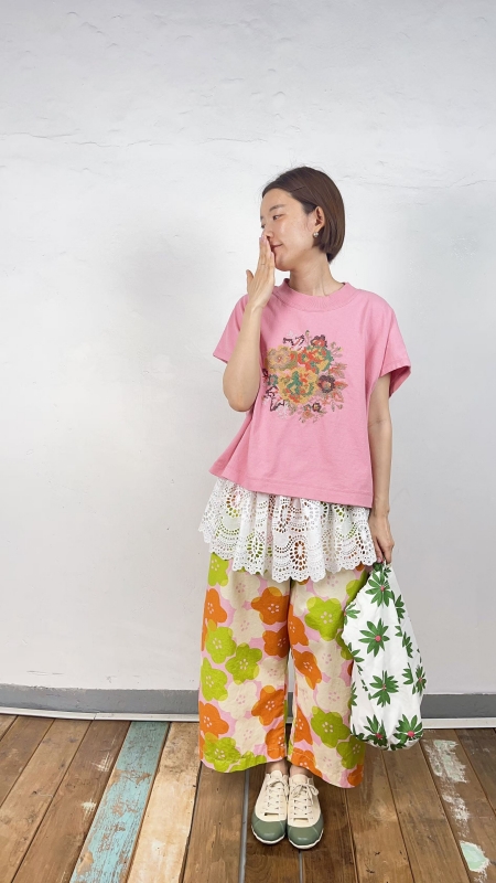 韓 可愛大花寬褲 3色