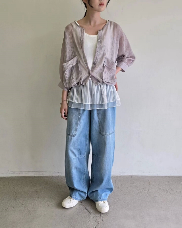韓 前大口袋刷色牛仔休閒褲 2色