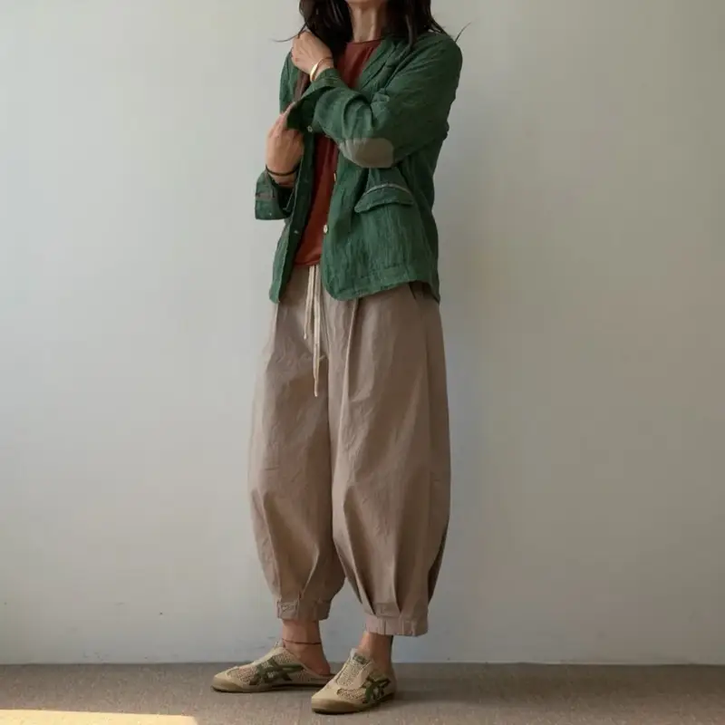 韓 褲管小打折休閒褲 4色