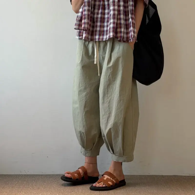 韓 褲管小打折休閒褲 4色