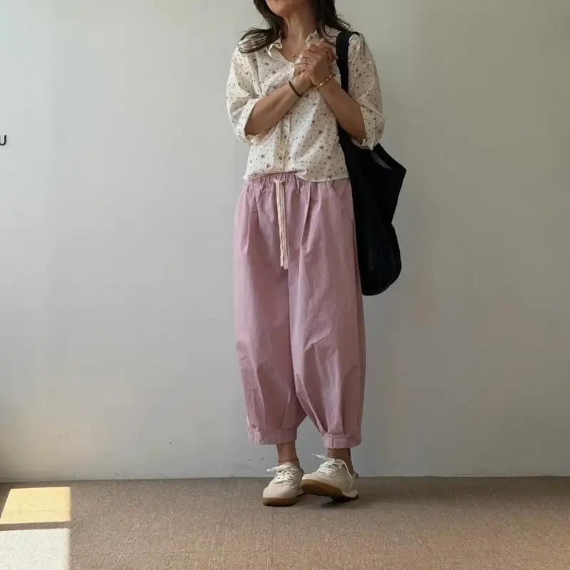 韓 褲管小打折休閒褲 4色