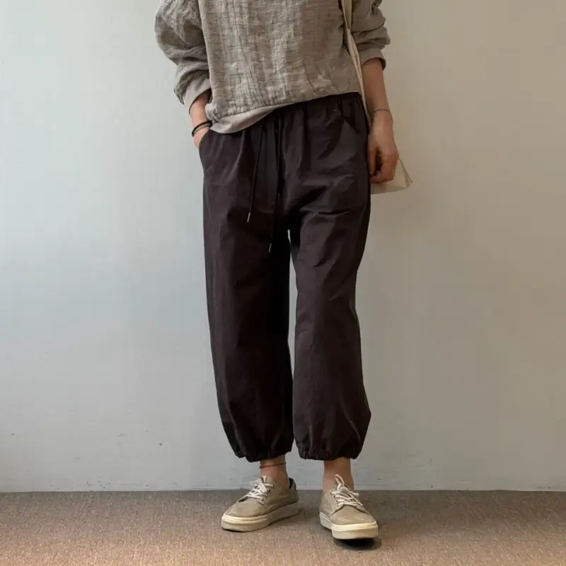 韓 綁帶小標休閒褲 3色