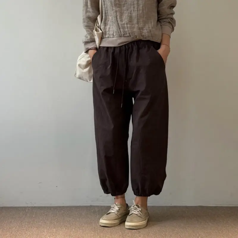 韓 綁帶小標休閒褲 3色