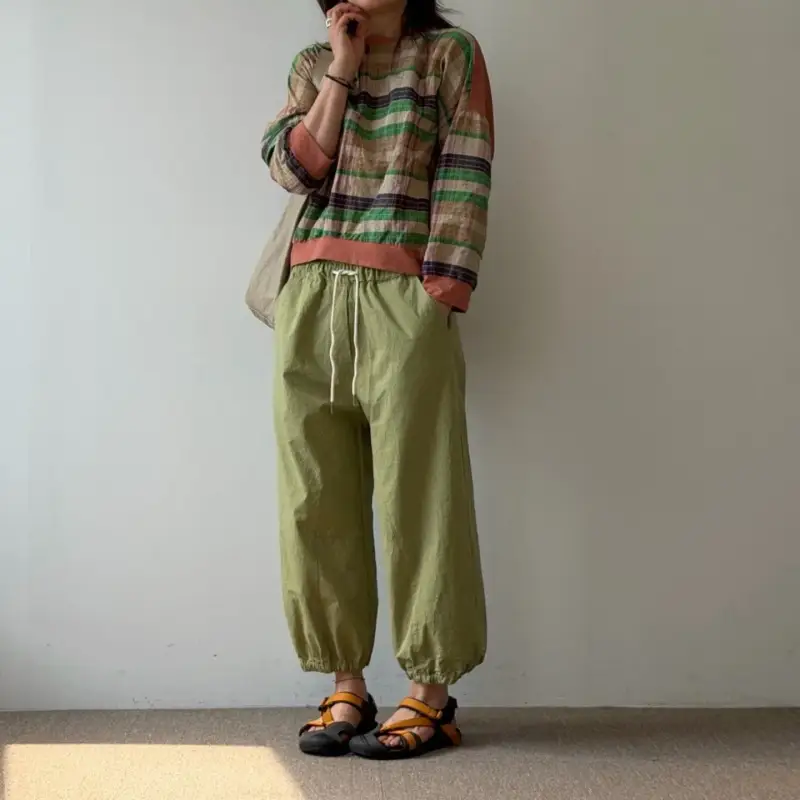 韓 綁帶小標休閒褲 3色