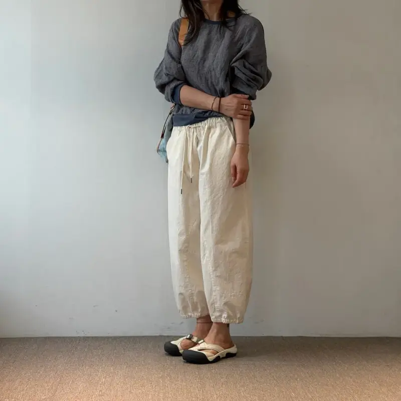 韓 綁帶小標休閒褲 3色