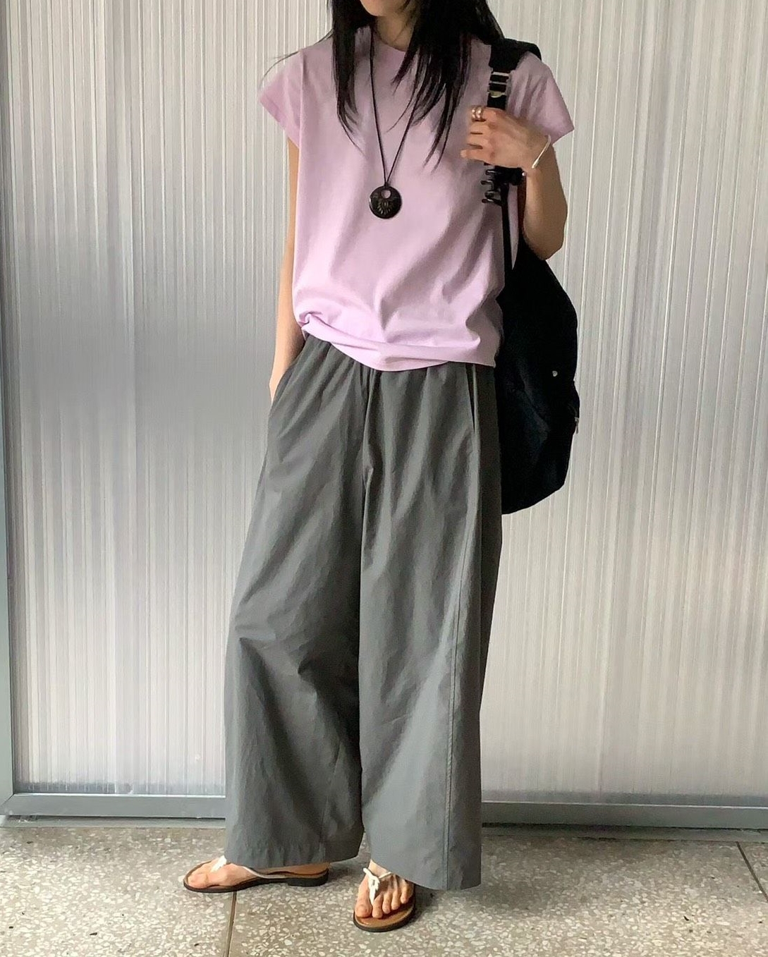 韓 腰鬆緊素色大寬褲 4色 size