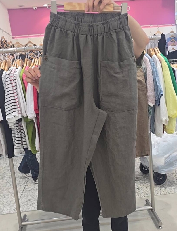 韓 大口袋棉麻小寬褲 2色 size