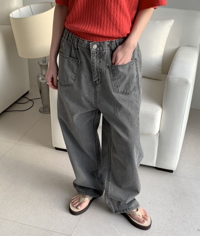 韓 前小口袋斜車線寬褲 3色