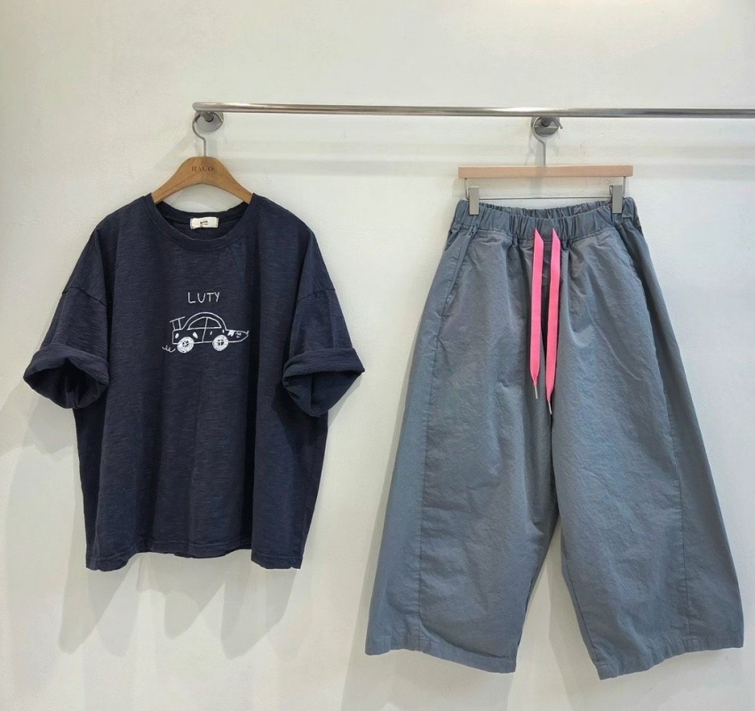 韓 配色綁帶七分小寬褲 4色 size