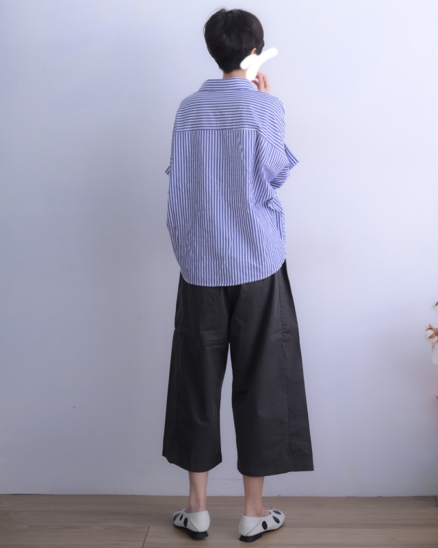 韓 配色綁帶七分小寬褲 4色 size