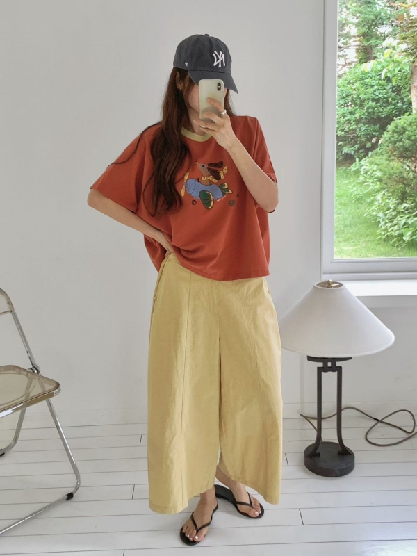 韓 後小標寬褲 3色