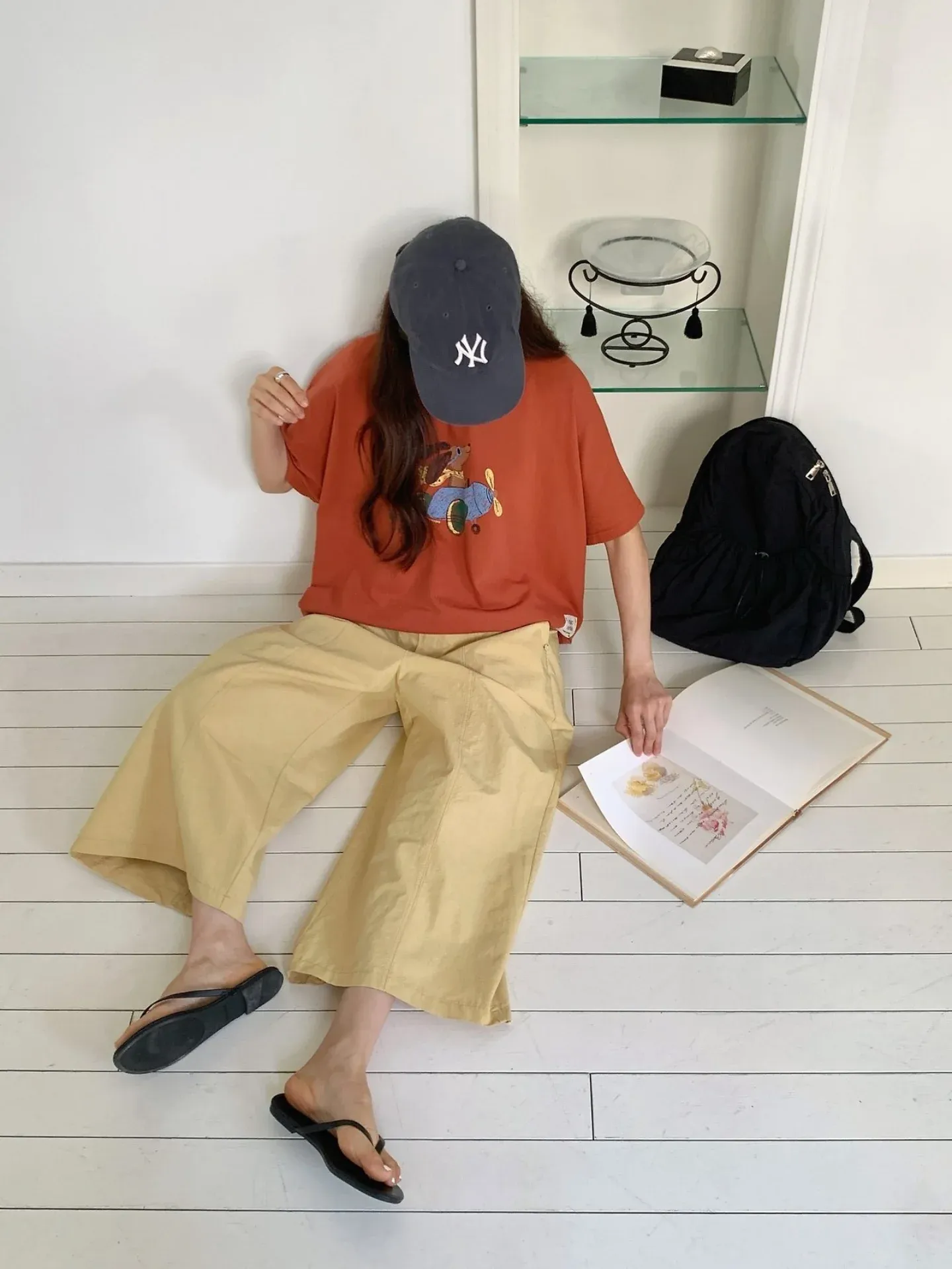 韓 後小標寬褲 3色