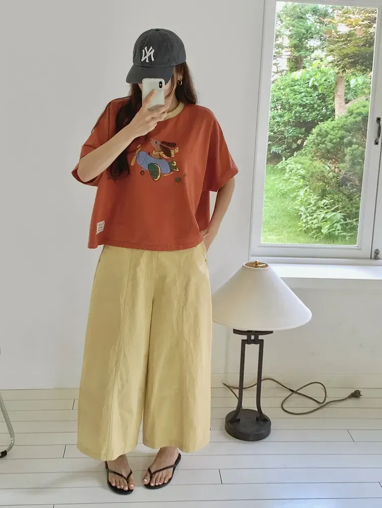 韓 後小標寬褲 3色