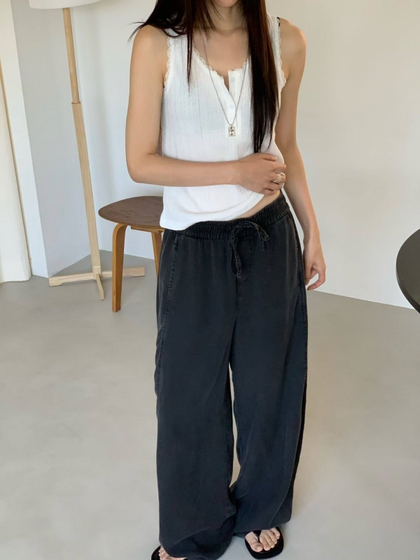 韓 腰綁帶休閒寬褲 3色