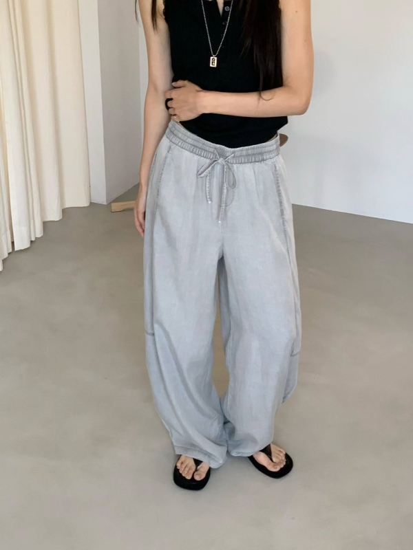韓 腰綁帶休閒寬褲 3色