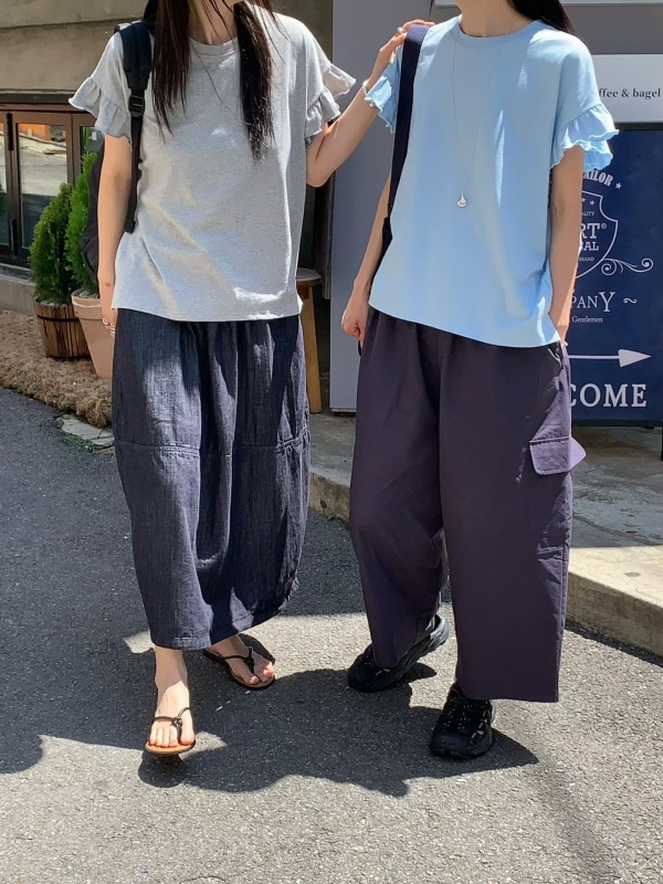 韓 側大口袋寬褲 3色 size