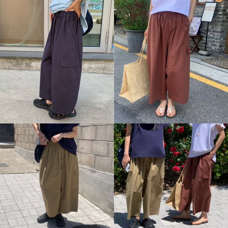韓 側大口袋寬褲 3色 size