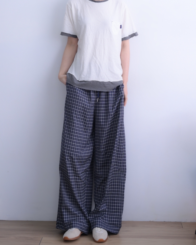 韓 小格文車線寬褲 size