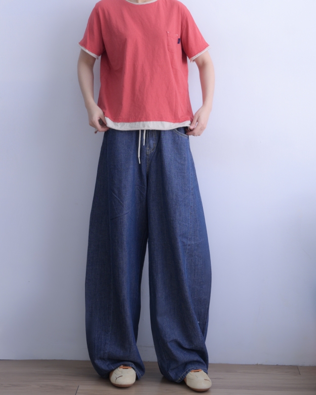韓 口袋小標牛仔寬褲 3色 size