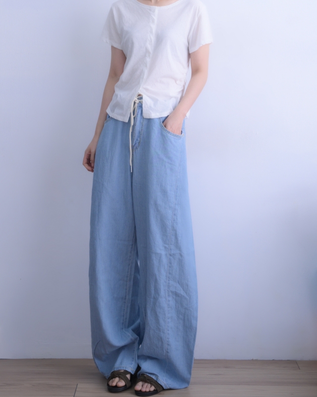 韓 口袋小標牛仔寬褲 3色 size