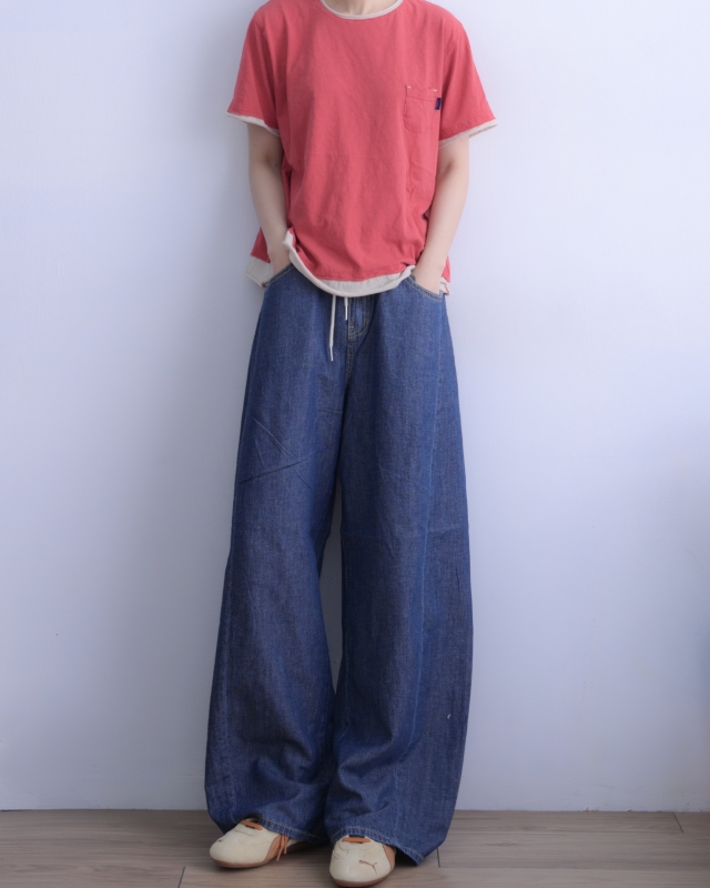 韓 口袋小標牛仔寬褲 3色 size