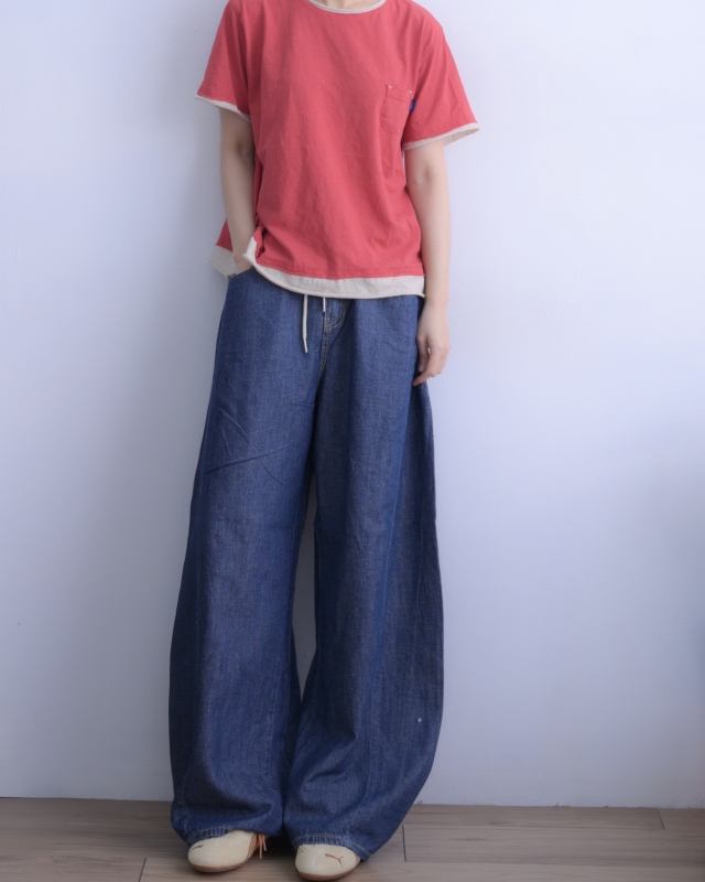 韓 口袋小標牛仔寬褲 3色 size