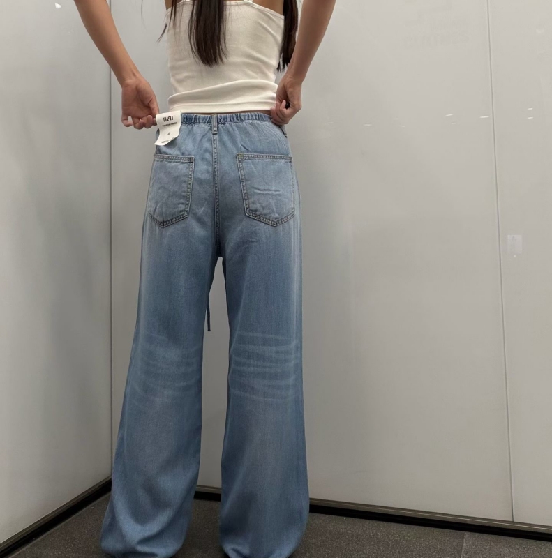 韓 綁帶刷白牛仔褲