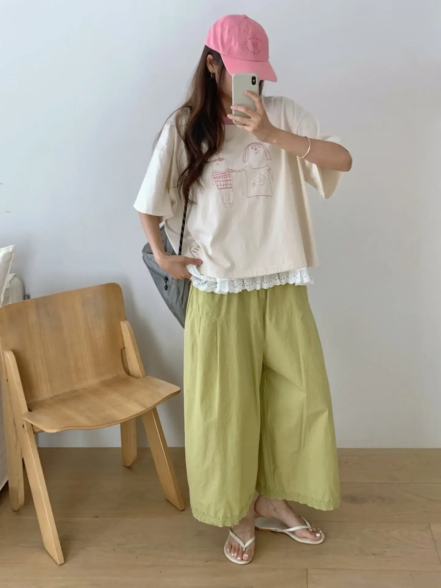 韓 口袋織花寬褲 3色