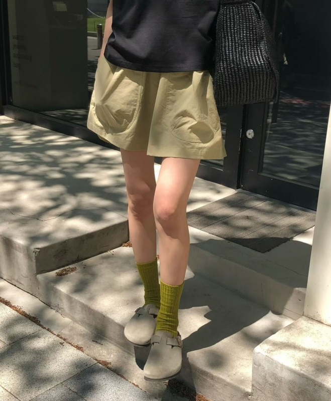 韓 大口袋腰鬆緊短褲 3色