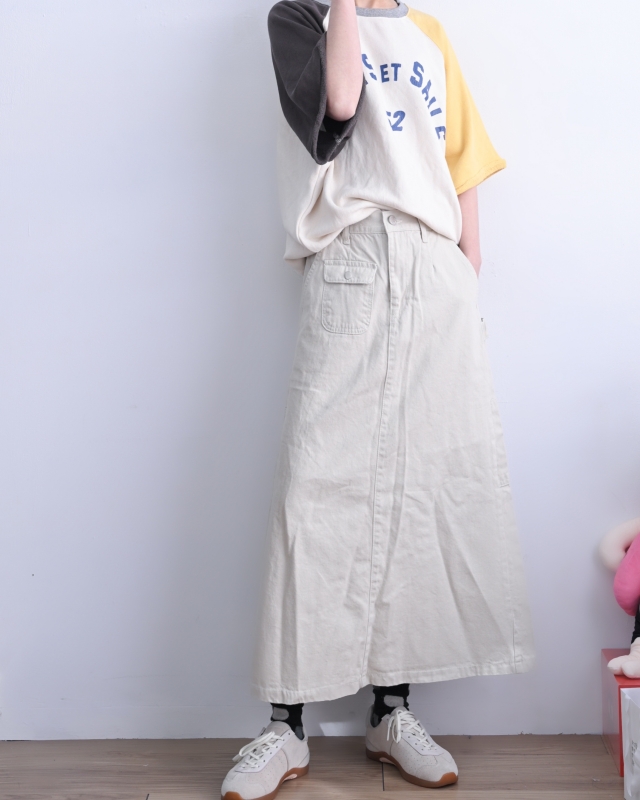 韓 小標休閒綿長裙 3色 size