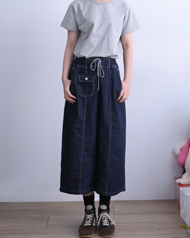 韓 前單口袋牛仔裙