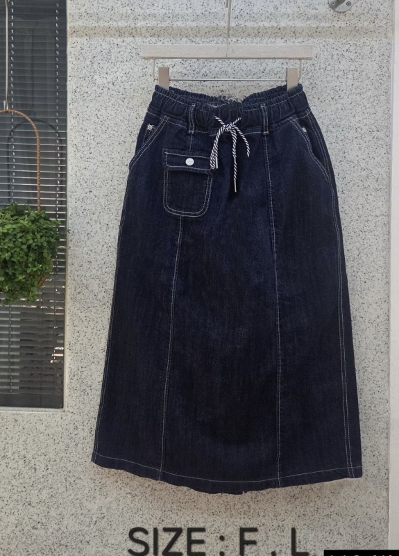 韓 前單口袋牛仔裙