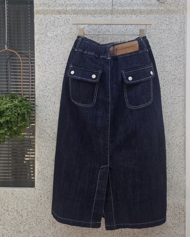 韓 前單口袋牛仔裙