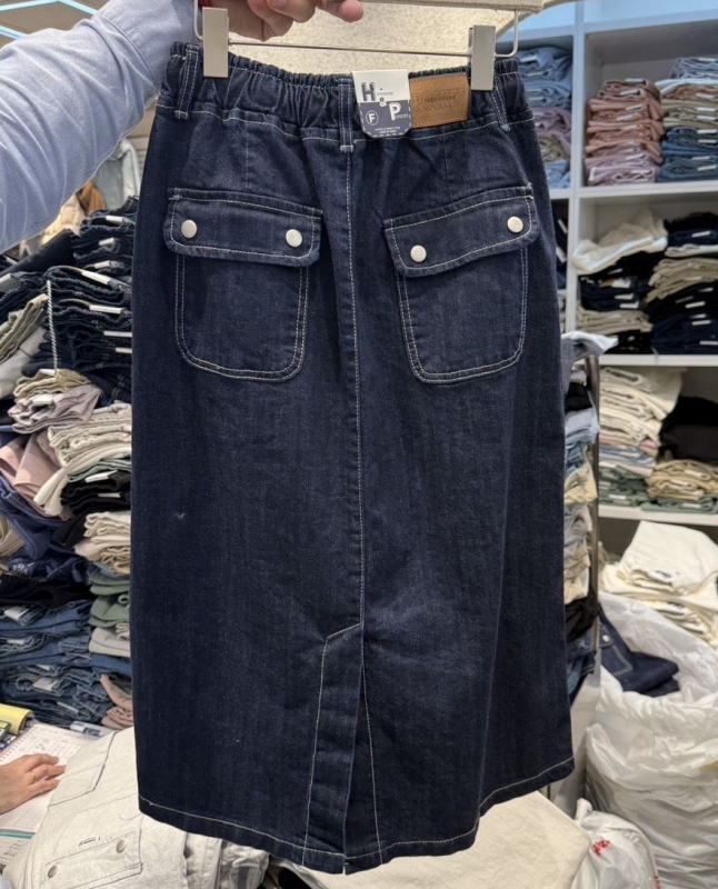 韓 前單口袋牛仔裙