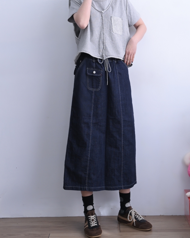 韓 前單口袋牛仔裙