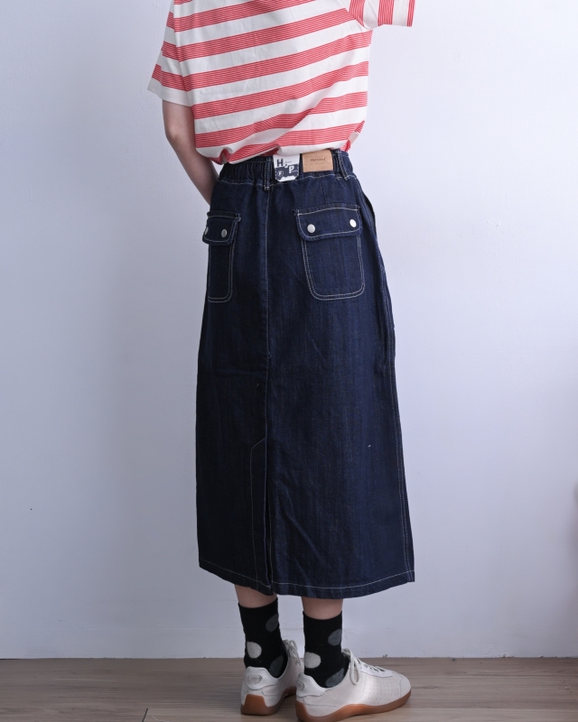 韓 前單口袋牛仔裙