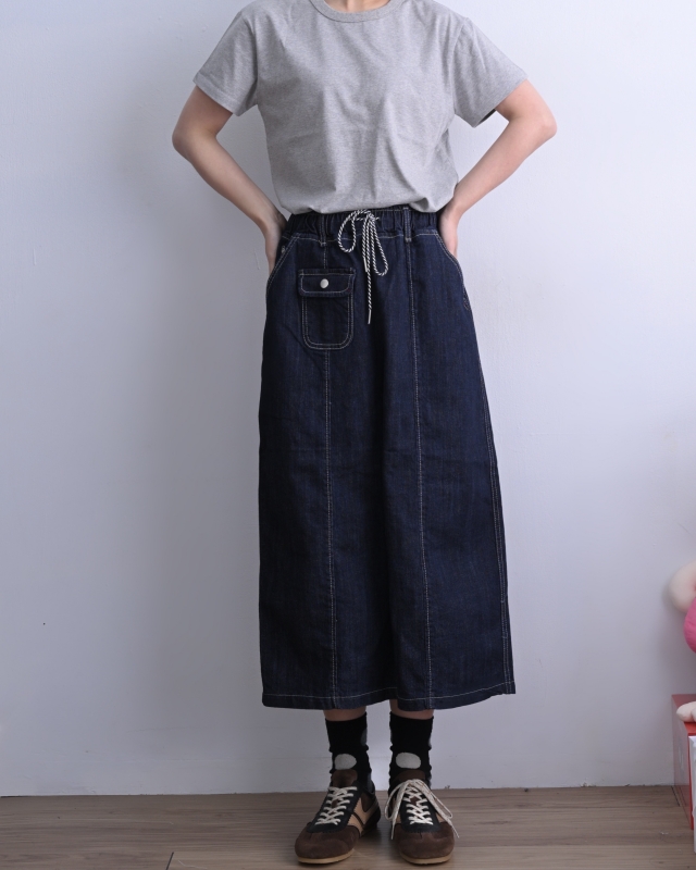 韓 前單口袋牛仔裙