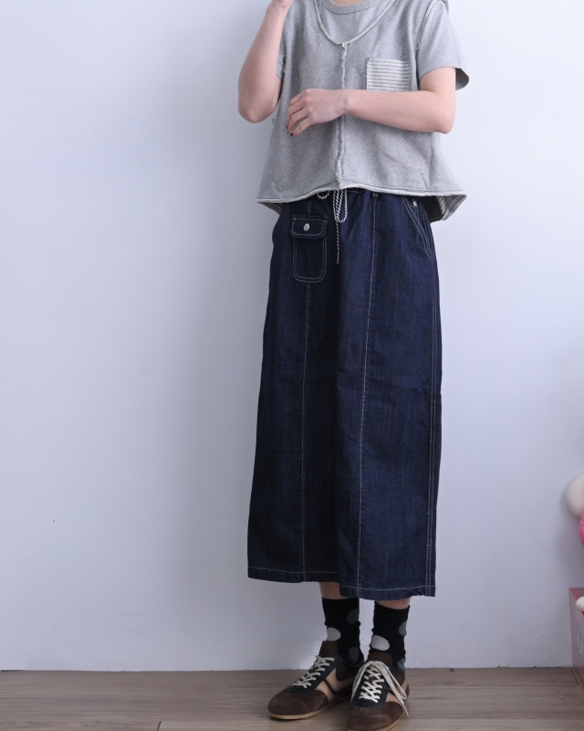 韓 前單口袋牛仔裙