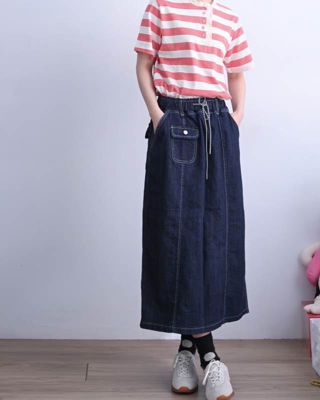 韓 前單口袋牛仔裙