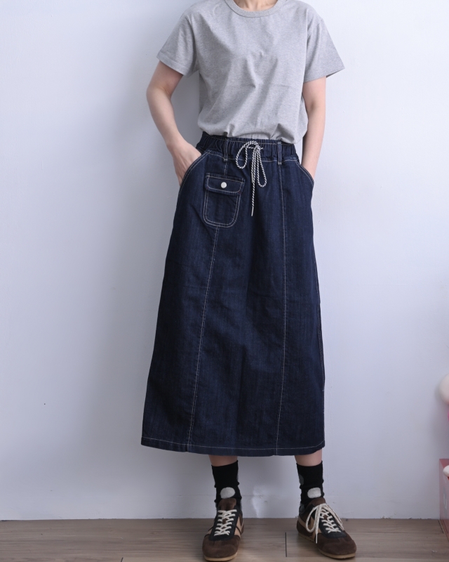 韓 前單口袋牛仔裙