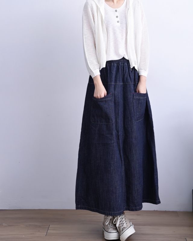 韓 方口袋深牛仔裙 size