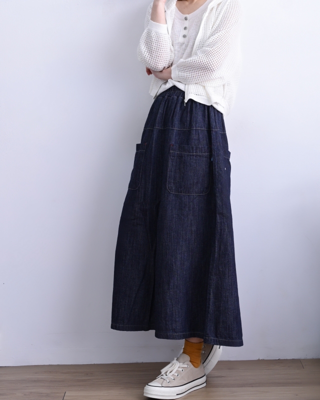 韓 方口袋深牛仔裙 size