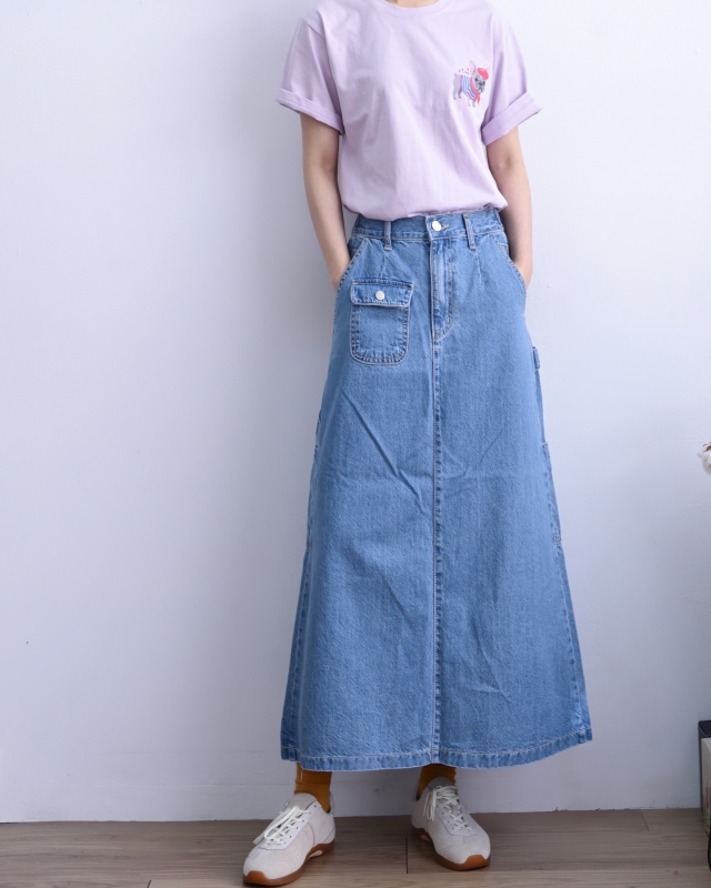 韓 小口袋淺刷色牛仔裙 size