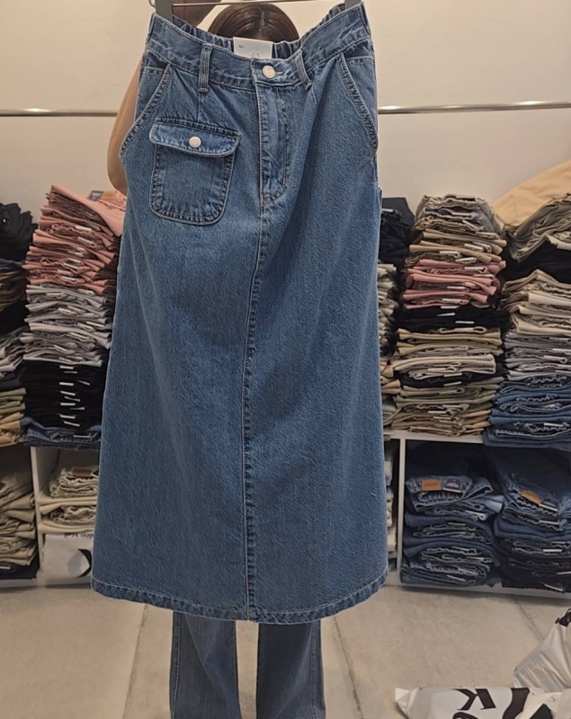 韓 小口袋淺刷色牛仔裙 size